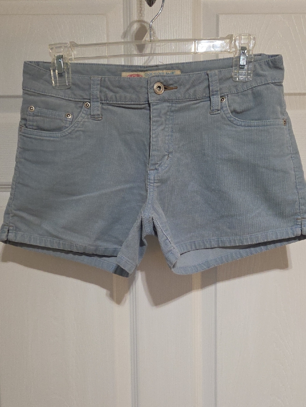 Light Blue Corduroy Women's Jean Shorts - Casual Low-Rise